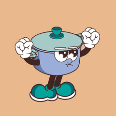 Retro character design of angry cooking pots