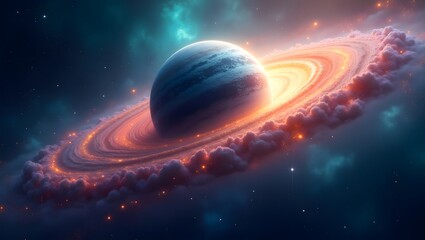 Fantasy planet orbiting in deep universe high resolution photo
