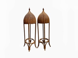 The white background in the picture is a beautifully woven brown rattan frame with detailed...