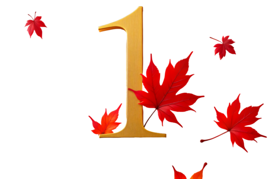 Autumn maple leaf number design with seasonal colors and decorative style