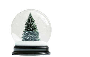 A festive snow globe with a decorated Christmas tree inside captured mid-shake as snowflakes swirl around in holiday magic isolated on transparent background PNG