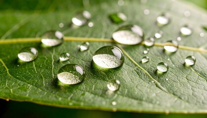 Macro closeup of fresh leaf dew high resolution photo