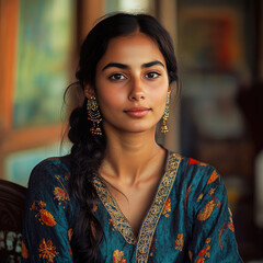 young indian woman is wearing a traditional dress