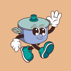 Retro character design of friendly cooking pots
