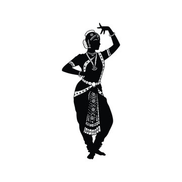 Silhouette of a Bharatanatyam Dancer in Traditional Pose Indian Classical Dance Art