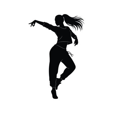 Silhouette of a female dancer in stylish sportswear dynamic pose hip hop street dance modern dance