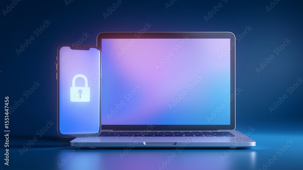 Poster secure user login interface concept via smartphone and laptop, cybersecurity