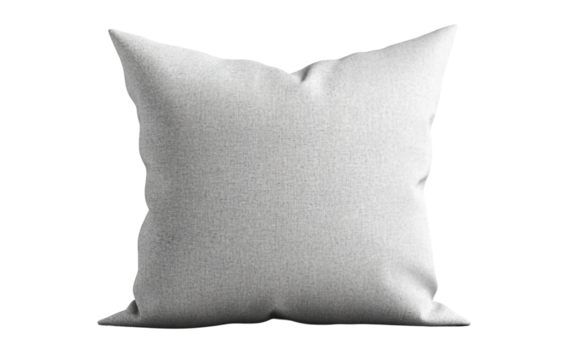 A soft plain throw pillow in light grey fabric designed with minimalist aesthetics for modern and cozy interior styling isolated on transparent background PNG