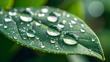 Shiny water beads on leaf veins high resolution photo