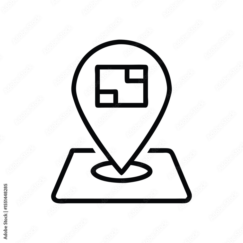 Poster location pin with floor plan for real estate property search and gps navigation application interfac