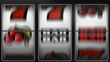 Colorful slot machine reels displaying various symbols with blurred motion effect - Powered by Adobe