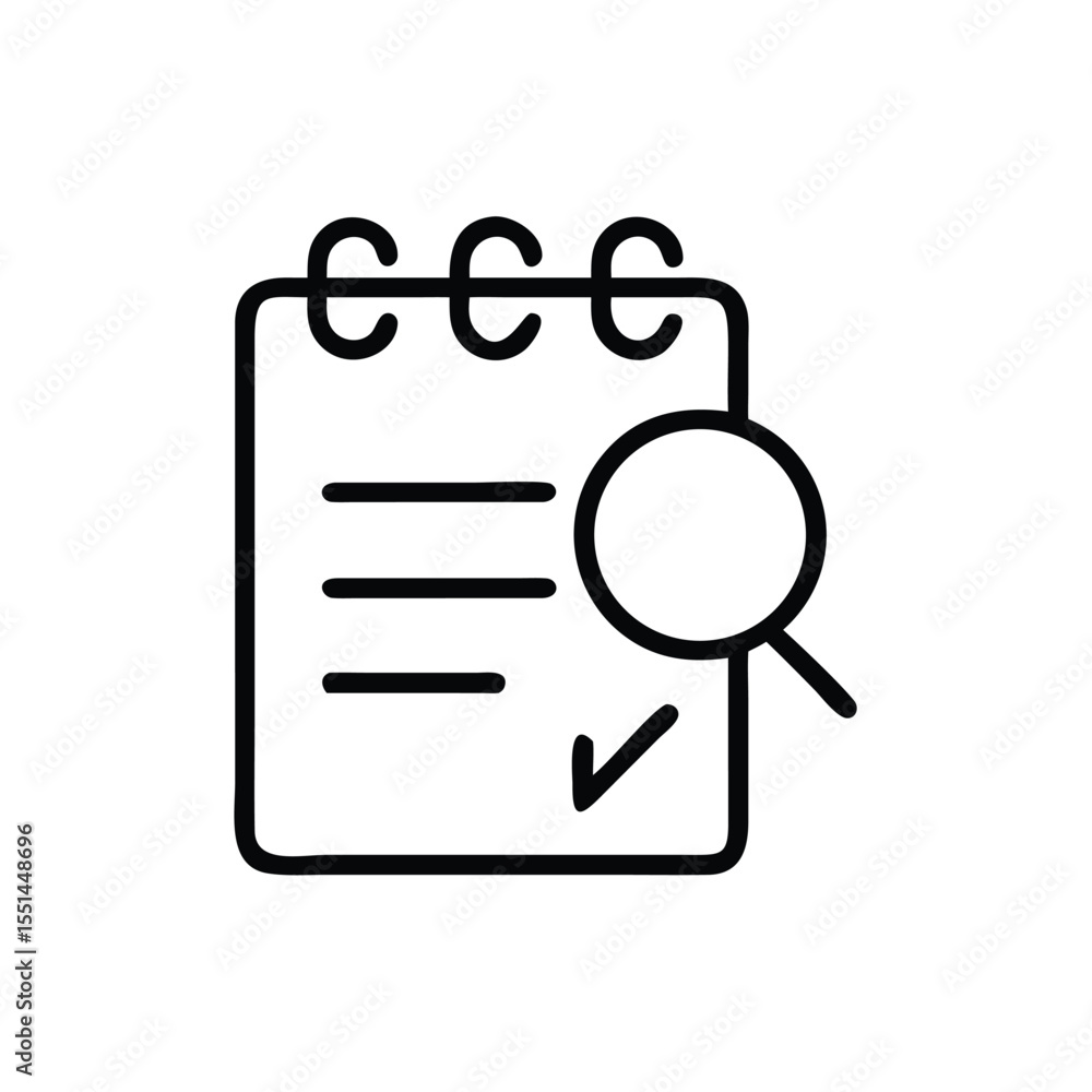 Poster checklist audit with magnifying glass for inspection and verification of tasks and data process revi