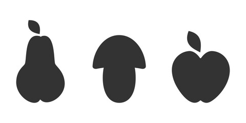Silhouette Pear Mushroom and Apple Fruits Autumn Vegetables Sticker Icon Pictogram Design elements