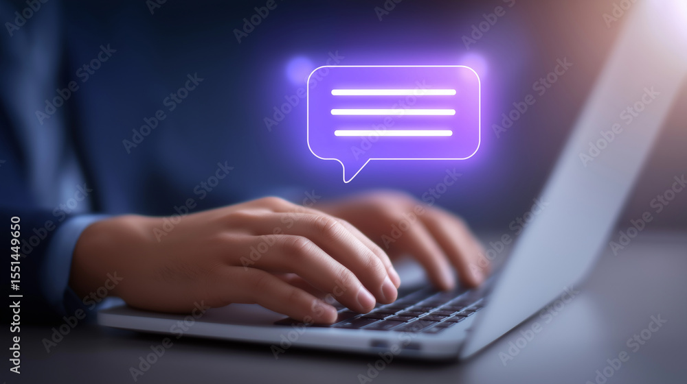 Poster ai assistant interaction concept with user on laptop