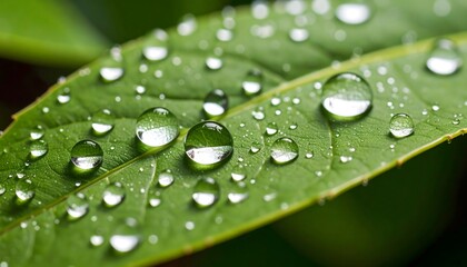 Water droplets on green leaf surface high resolution photo