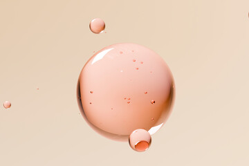 Abstract 3D glass bubbles floating on a beige background
