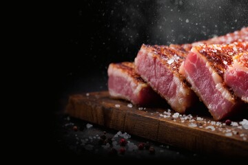 grilled pork slices on wood