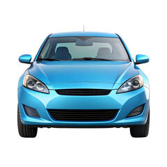 Sky Blue Car Front View Isolated on Pure White Background

