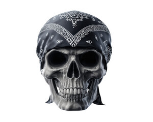Obraz premium Human skull with black bandana, isolated on transparency background, detailed bone structure, eerie and mysterious mood, suitable for Halloween or gothic themes