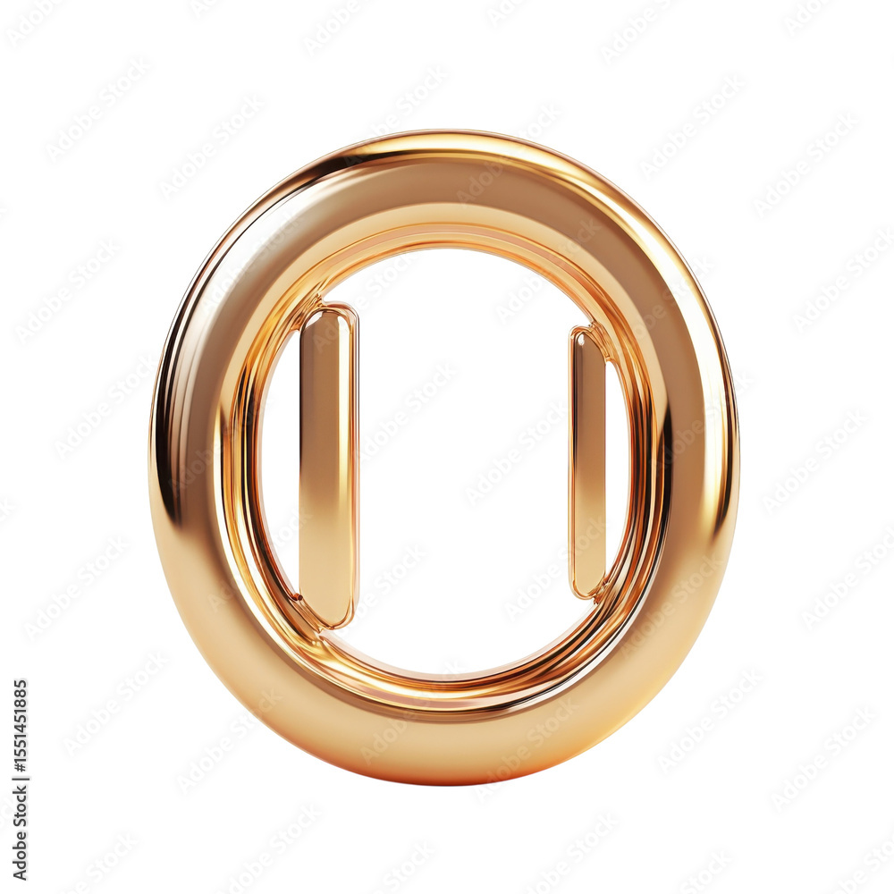 Poster golden pause button icon shiny stop design media player music controls ui on transparent background