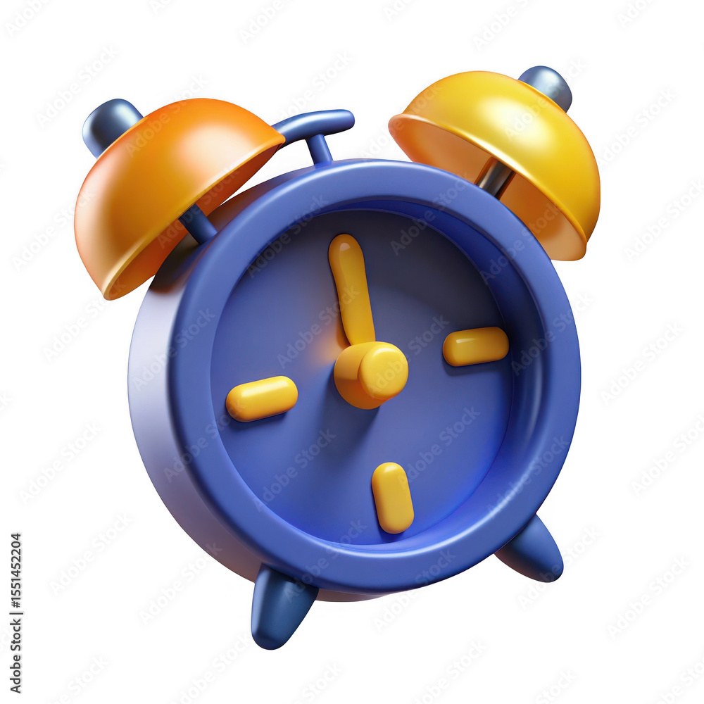 Poster 3d cartoon alarm clock render isolated on transparent background