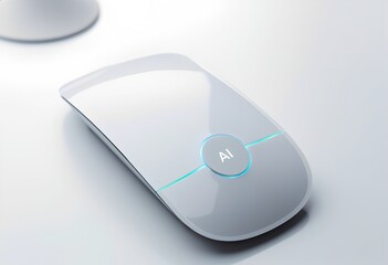 Mouse moderno con tasto “AI” illuminato, concetto di intelligenza artificiale