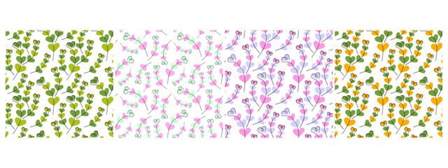Hand Drawn Heart Shape Twigs Multicolored Seamless Pattern Seasonal Holidays Hearts Backdrop Bundle