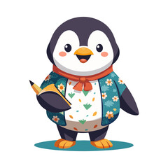 3D cartoon penguin characters wearing glasses and baseball caps with winter holiday elements