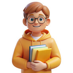 3d boy student png isolated on transparent background
