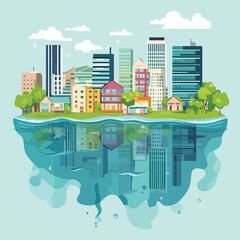 Climate Change Impact Rising Sea Levels and Flooded Cities Infographic, Climate Change