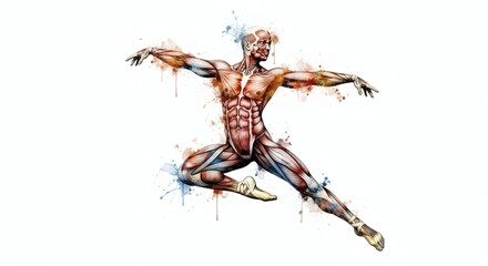 Anatomical Ballet Dancer in Watercolor Splash