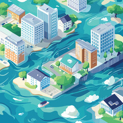 Climate Change Impact Rising Sea Levels and Flooded Cities Infographic, Climate Change