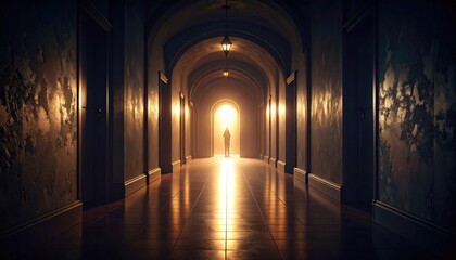 Long Dark Hallway With Glowing Light