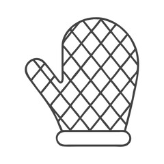 A simple line drawing of a kitchen oven mitt in black and white, illustrating its diamond pattern and shape.