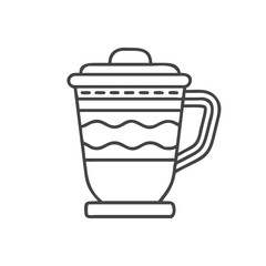 A simple, elegant line drawing of a mug with decorative patterns, perfect for coffee lovers.