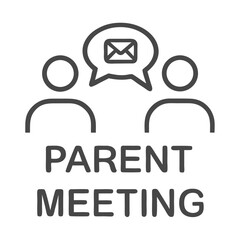A simple illustration depicting two individuals in a parent meeting setting with a messaging bubble, emphasizing communication.