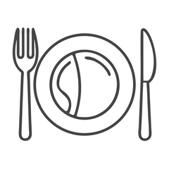 Minimalistic illustration of a plate with fork and knife, ideal for food-related themes.
