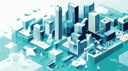 Climate Change Impact Rising Sea Levels and Flooded Cities Infographic, Climate Change