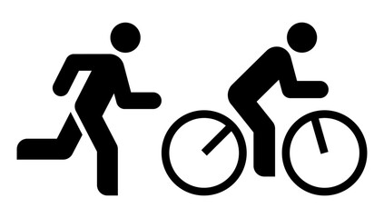 Jogging and biking symbols. Runner and cyclist icon set. Sports activity signs