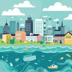 Climate Change Impact Rising Sea Levels and Flooded Cities Infographic, Climate Change