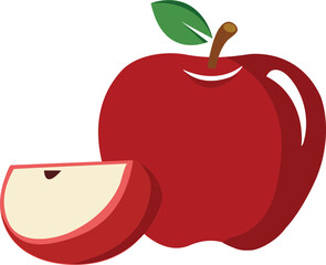 Red apple vector illustration with a fresh green leaf, perfect for healthy food and fruit icon designs