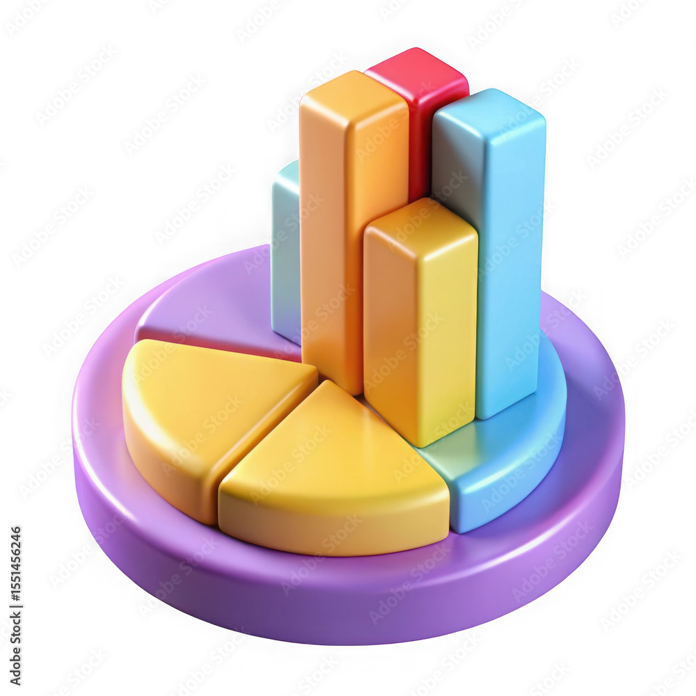 Poster a colorful bar and pie chart isolated on white background, isolated on transparent background