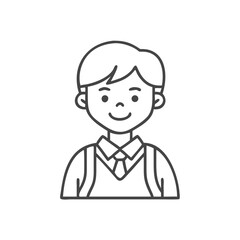 A cheerful young boy wearing a shirt and tie, depicted in a simple line drawing style.
