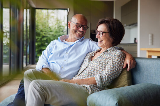 Happy senior couple spending time together at home