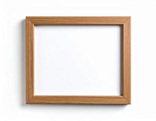 A simple wooden frame with a blank white s rests on a clean white background, creating a minimalistic and elegant presentation ready for artwork or photos.