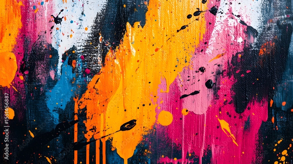 Poster vibrant abstract painting with dynamic color splatter