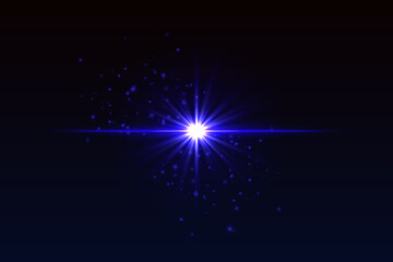 Bright blue flash with scattered glow particles. Star-shaped burst with soft shimmer creates magical light effect.