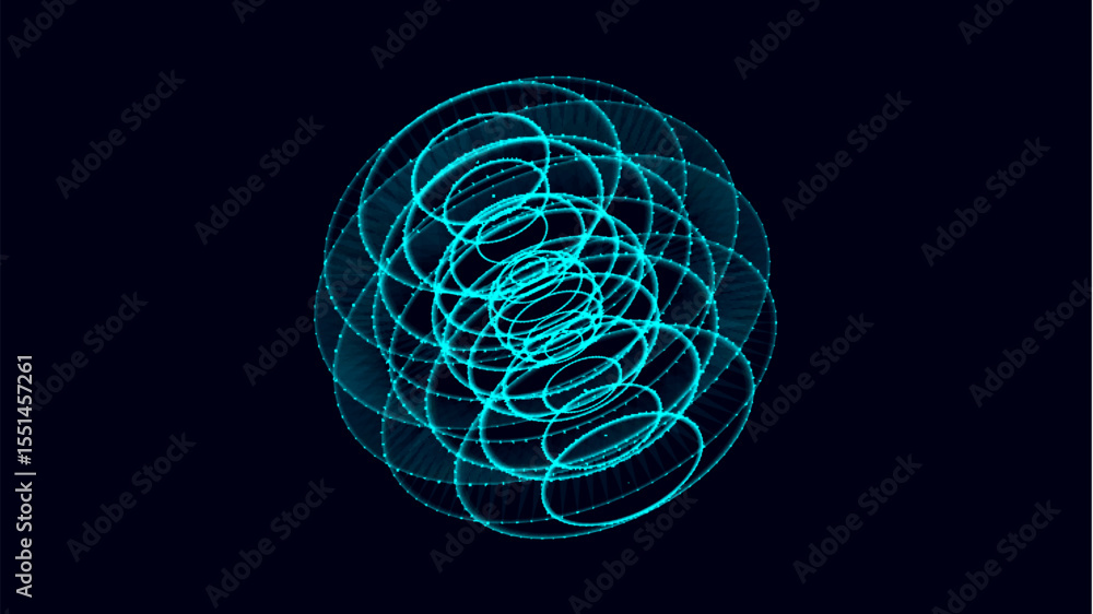 Poster vector sci-fi blue sphere with particles and lines. concept network connection. frame sphere. abstra