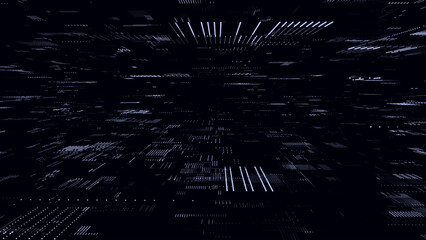 Vector digital database cyberspace. Decoding algorithms hacked software. Cyber security with moving blue articles. Big data visualization.