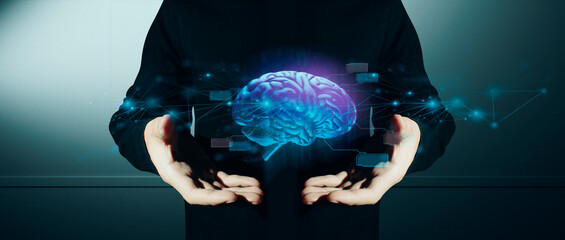 hand of businessman interactive touching a holographic of transaction financial network data...